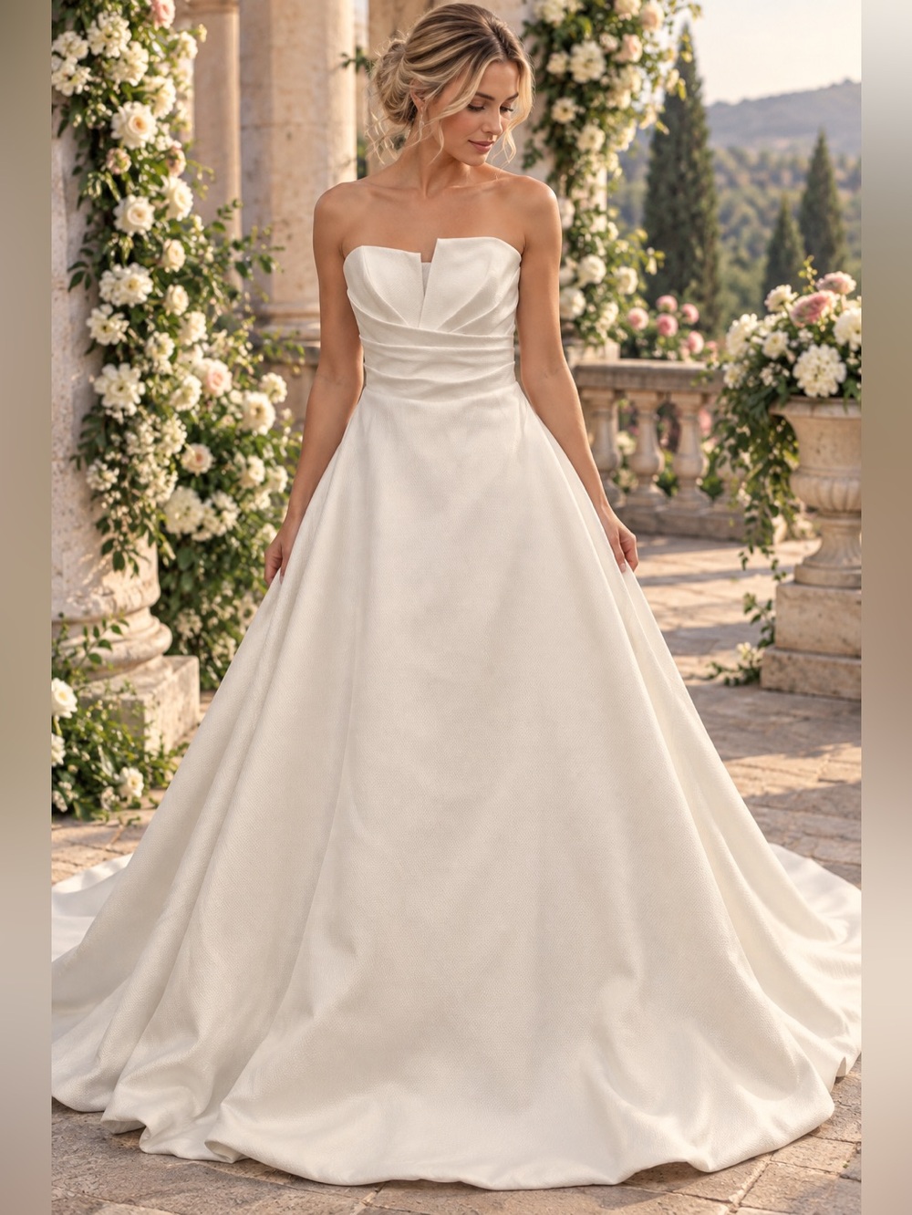 Suzanne Neville London Size 12 Ivory Strapless Textured A-Line Wedding Gown